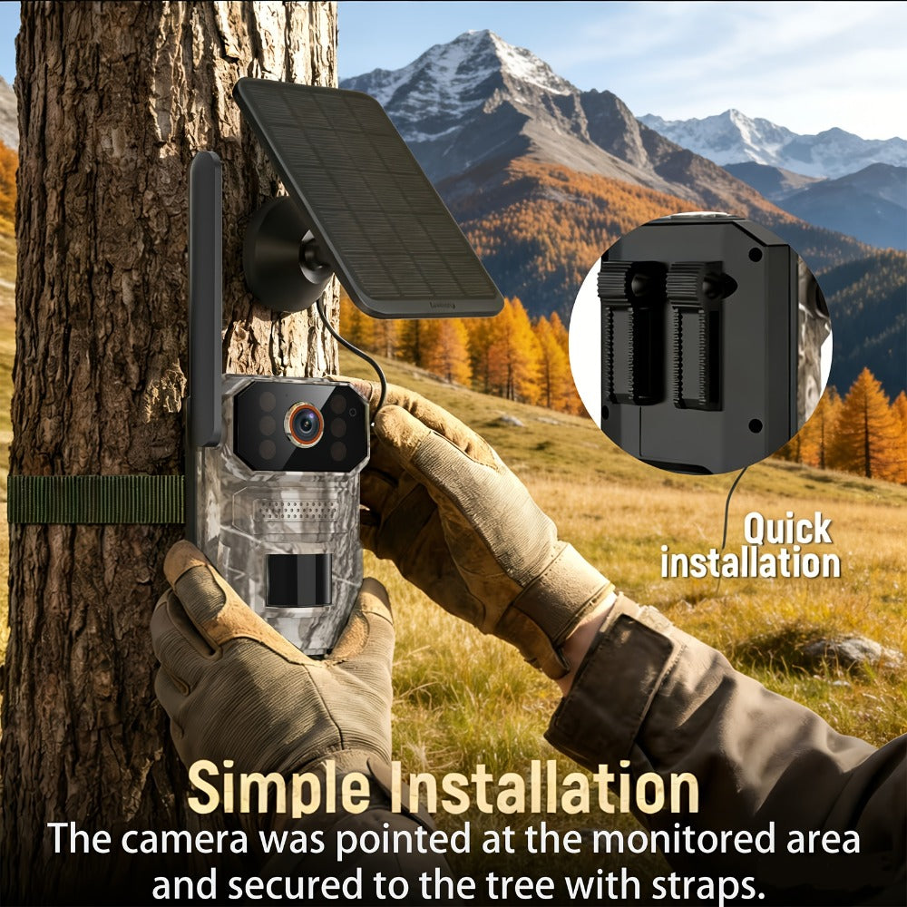 Solar Cellular Trail Camera 1920P No WiFi, 4G LTE Wildlife & Property Monitoring, PIR Motion Sensor