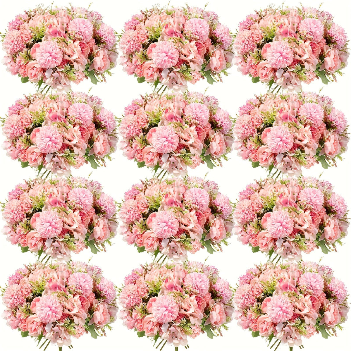 Artificial Flowers 12-Bundle Peony and Hydrangea Bouquet Set in Five Colors for Wedding Decor
