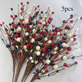 Artificial Berry Branches Red White Blue Patriotic Decor – 5pcs Fake Plastic Stems for Home Tabletop Vase Floral Arrangement Fourth of July