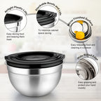 Stainless Steel Mixing Bowls with Airtight Lids Set of 14 Seven Nesting Bowls 0.7 to 4.5QT for Home Cooking, Dining and Outdoor Meals