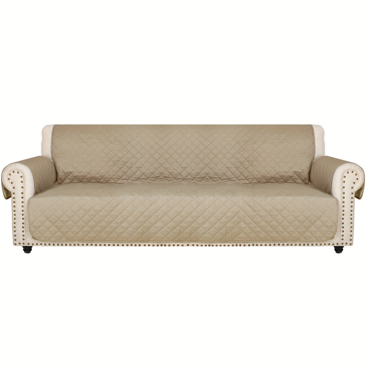 Sofa Cover Five-Layer Quilted Microfiber Protector with Elastic Strap and Foam Anchors for 3 or 4 Seats