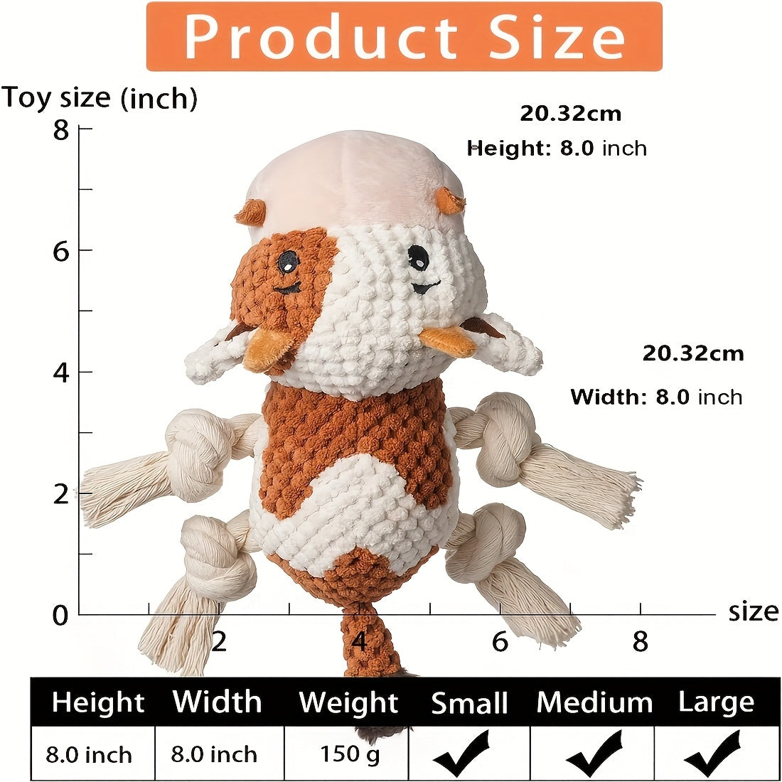 Dog Toy Cow Plush with Squeaker, Crinkle Paper, Woven Legs and Washable Construction for Multiple Dog Sizes