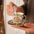 20-Piece Floral Ceramic Tea Set with Saucers & Metal Stand, European Afternoon Tea Service, Blooming Design