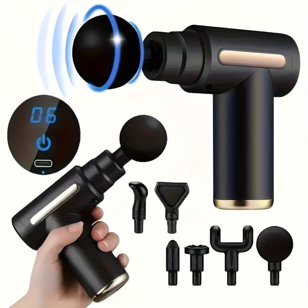 Compact Massage Gun with Digital Control Display, Multiple Pictured Heads and Four Color Options
