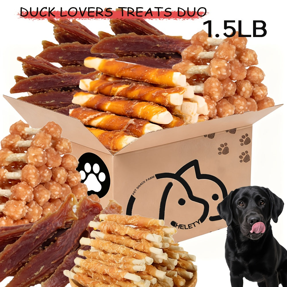 Dog Treats Duck Jerky Bundle with Bite, Duo and Mixed Chew Choices in Five Retained Pack Options