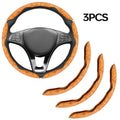 Carbon Fiber Steering Wheel Cover 3pcs – Anti-Skid Segmented Snap-On Protector, High-Grip ABS Resin, Universal Fit, Wood Grain Yellow