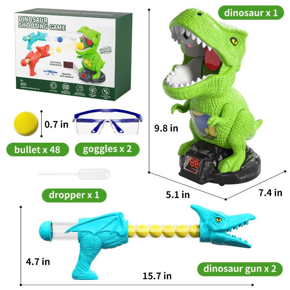 Dinosaur Shooting Game Toy with Sound Light & Spray, Movable Dino Target Launcher Set with Foam Bullets & Goggles for Boys Kids Ages 3+
