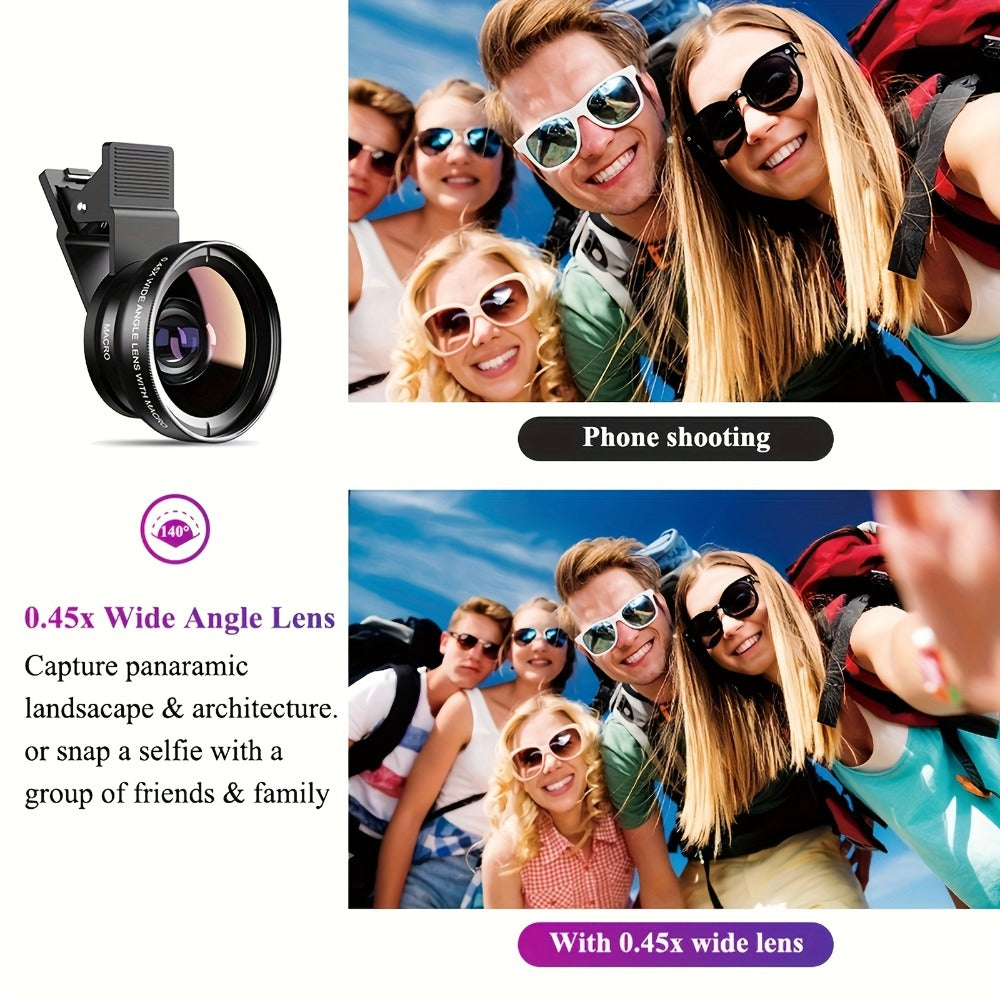 Clip-On Phone Lens Kit 2-in-1 – 0.45x HD Wide Angle & 12.5x Super Macro Lens for iPhone & Android, Universal Smartphone Camera Upgrade