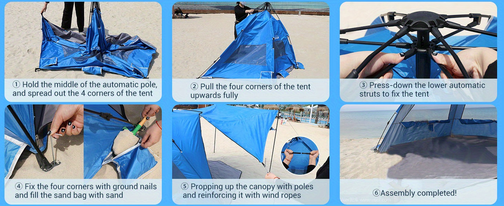 Convertible Beach Canopy Tent with Removable Roof, Four Setup Modes and Blue Checkout Color