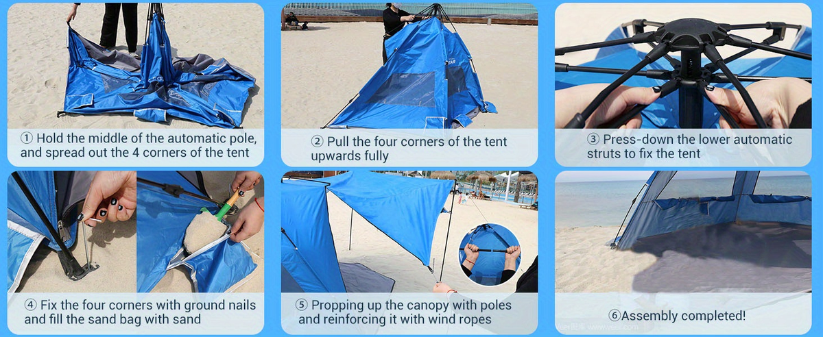 Convertible Beach Canopy Tent with Removable Roof, Four Setup Modes and Blue Checkout Color