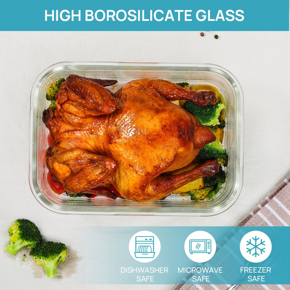 Large Glass Food Storage Containers with Lids 2 Pack, 63oz Borosilicate Glass Meal Prep Containers