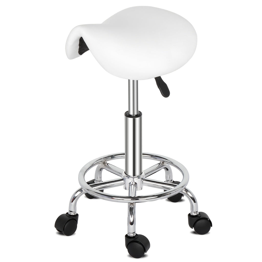 Saddle & Round Salon Stool with Backrest 360-Degree Swivel, Adjustable Height Professional Chair for Salon
