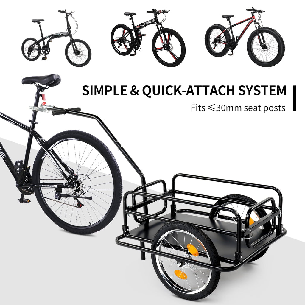 Bike Cargo Trailer Foldable 16-Inch Inflatable Wheels Detachable Walls Flatbed Bicycle Wagon for Groceries Luggage Pets Commuting