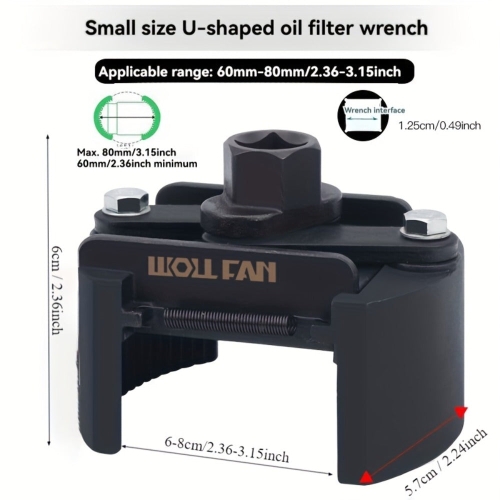 Adjustable Oil Filter Wrench – U-Shape Double Jaw Reversible Design, Hex Socket & Knob Control, Heavy-Duty Metal