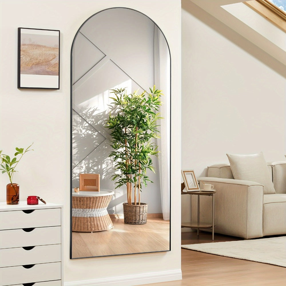Full-Length Floor Mirror in 59 × 16 or 64 × 21 Inch Arched and Rectangular Black or Gold Frame Options
