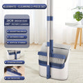Folding Broom and Dustpan Set with Sectioned Handle, Rotating Head and Nine Blue, Orange or Khaki Checkout Options