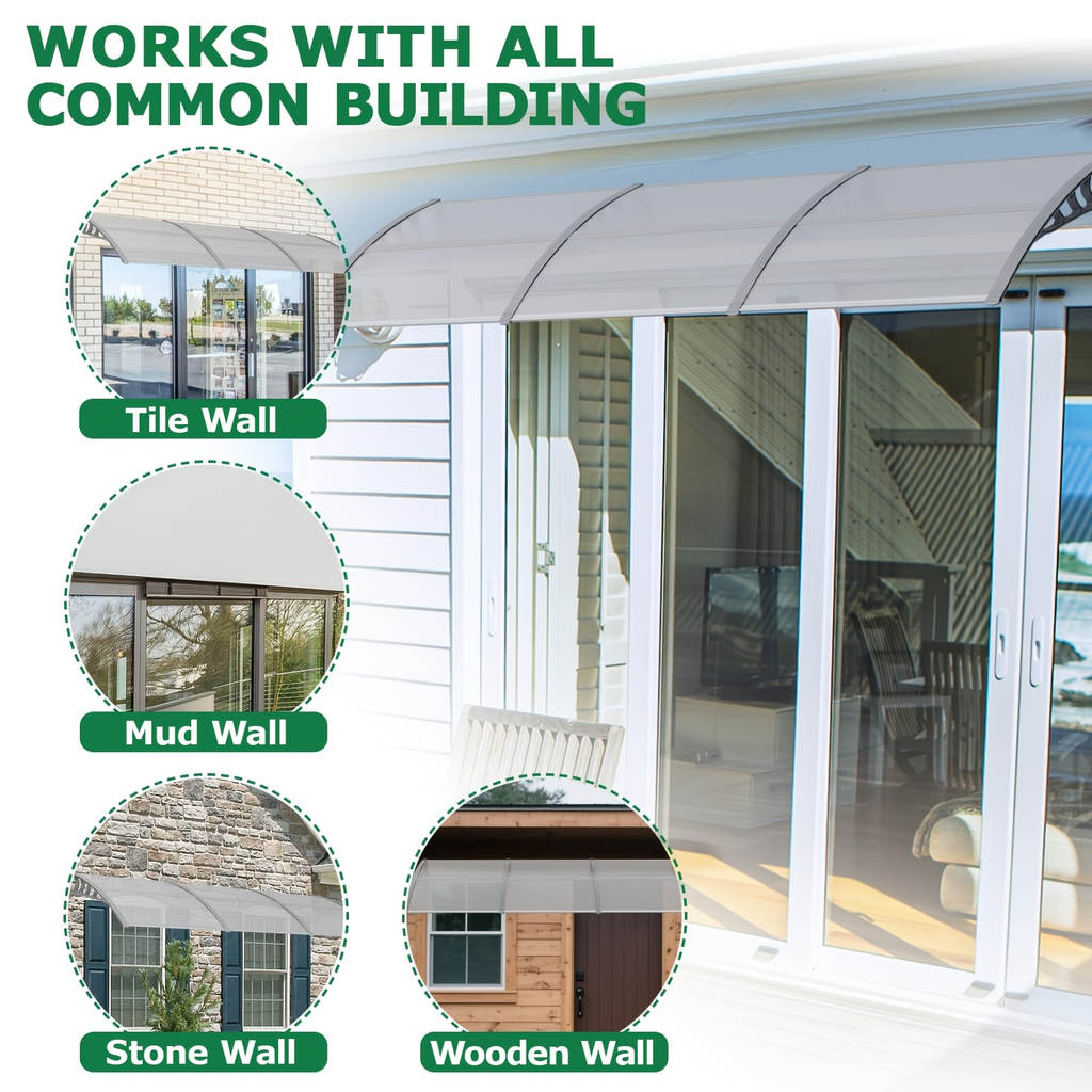 Door Awning 120"x40" Polycarbonate Canopy UPF50+ UV Rain Snow for Garden, Patio and Yard Use