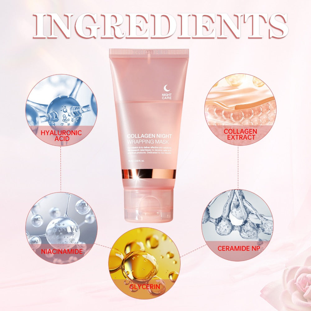 Collagen Night Mask with Brush Overnight Face Mask Sleeping Mask Elasticity Skin Care for All Skin Types