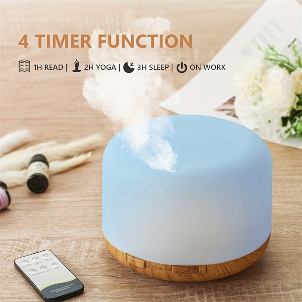 Large Room Essential Oil Diffuser 16.91oz, Timer, 7 Ambient LED Lights, No Water Auto-Off, Wood Grain Design for Home & Office