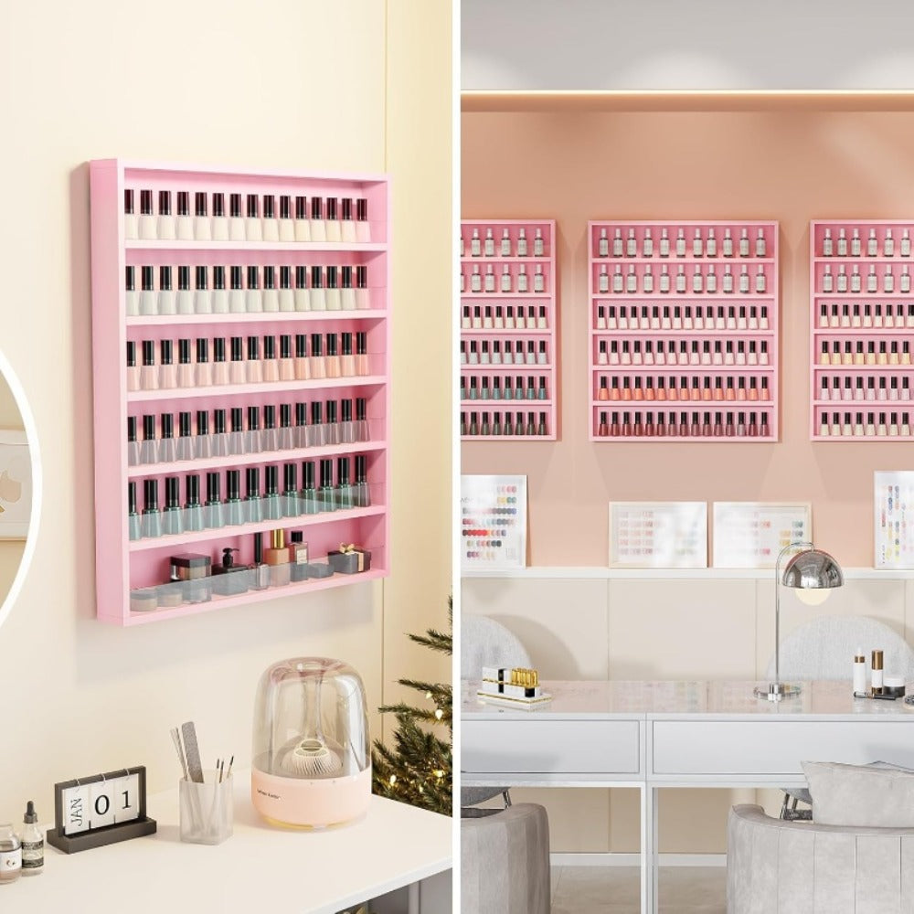 Nail Polish Rack Wall Mount Organizer 6-Tier & 10-Tier with Acrylic Baffle, Salon Display Shelf for Nail