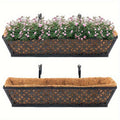 Window Box Planter 24 Inch with Coco Liner Adjustable Railing Brackets Cast Iron Flower Box for Porch Fence Balcony Patio Outdoor Garden