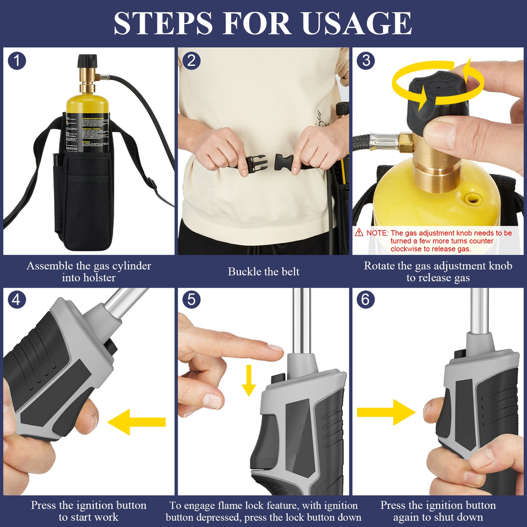 Trigger-Start Propane Torch Kit with 5 ft Hose and Holster or Cylinder Clip Configuration for Work Areas