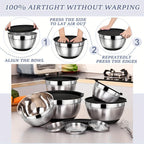 8PCS/Set-Labeled Mixing Bowl Set with Black Lids, Nested Bowls and Three Removable Grater Inserts
