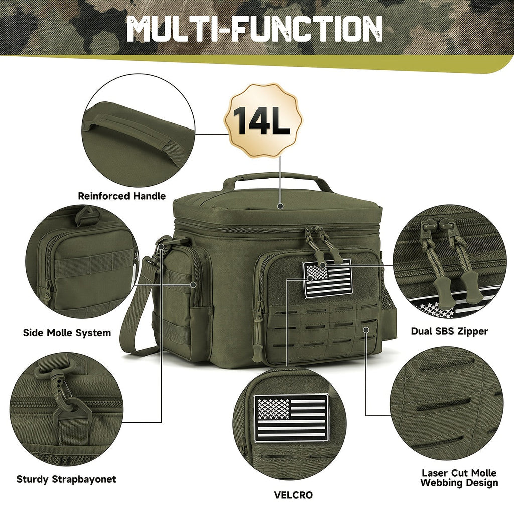 Tactical Insulated Cooler Lunch Box with MOLLE Webbing – Expandable & Leakproof, 3.7 Gal or 18L, for Hunting, Camping