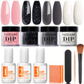 Dip Powder Nail Kit with YANYILIKE Label, Four Pink Black Glitter Gray Pearl Powders and Three 10ml Liquids