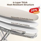 Ironing Board Full Size Foldable Height Adjustable with Clothes Rack Cord Holder 4-Layer Pad Heavy Duty Steel Legs for Laundry Room Living