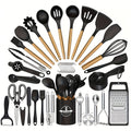 Silicone Kitchen Utensils Set 45pcs, Cooking Utensils for Nonstick Cookware, Stainless Steel Handle Spatulas