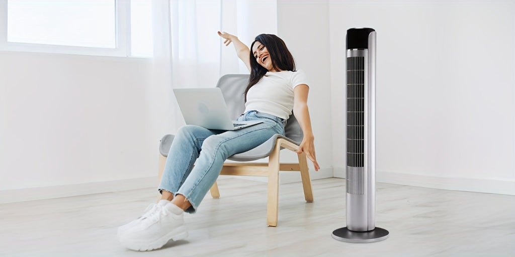 36-Inch Floor-Standing Tower Fan with Remote Control, 9.84-Inch Base and Titanium Gray or Black Finish