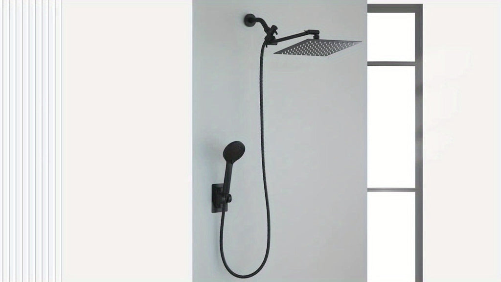 Rainfall Handheld Shower Combo 9-Setting, High Pressure 11" Extension Arm Leak-Proof Wall Mount 8 10 12 Inch Chrome Black
