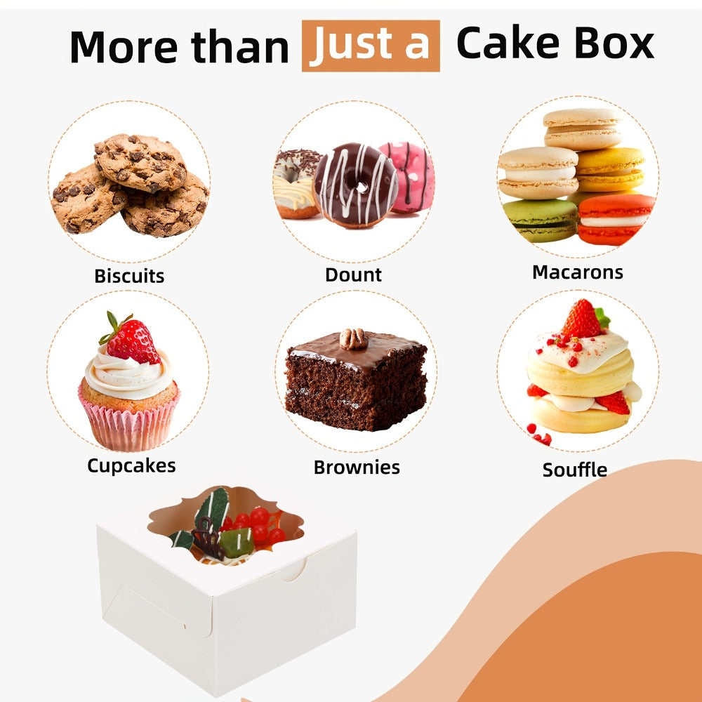 Bakery Boxes with Window 150 Pack White 4x4x2.5 Inch 3 Styles Treat Boxes for Cake Macarons Donuts Dessert Party Favor Wedding Gift