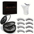 Black Double-Strip Magnetic False Eyelash Set with Round Storage Case and White Applicator