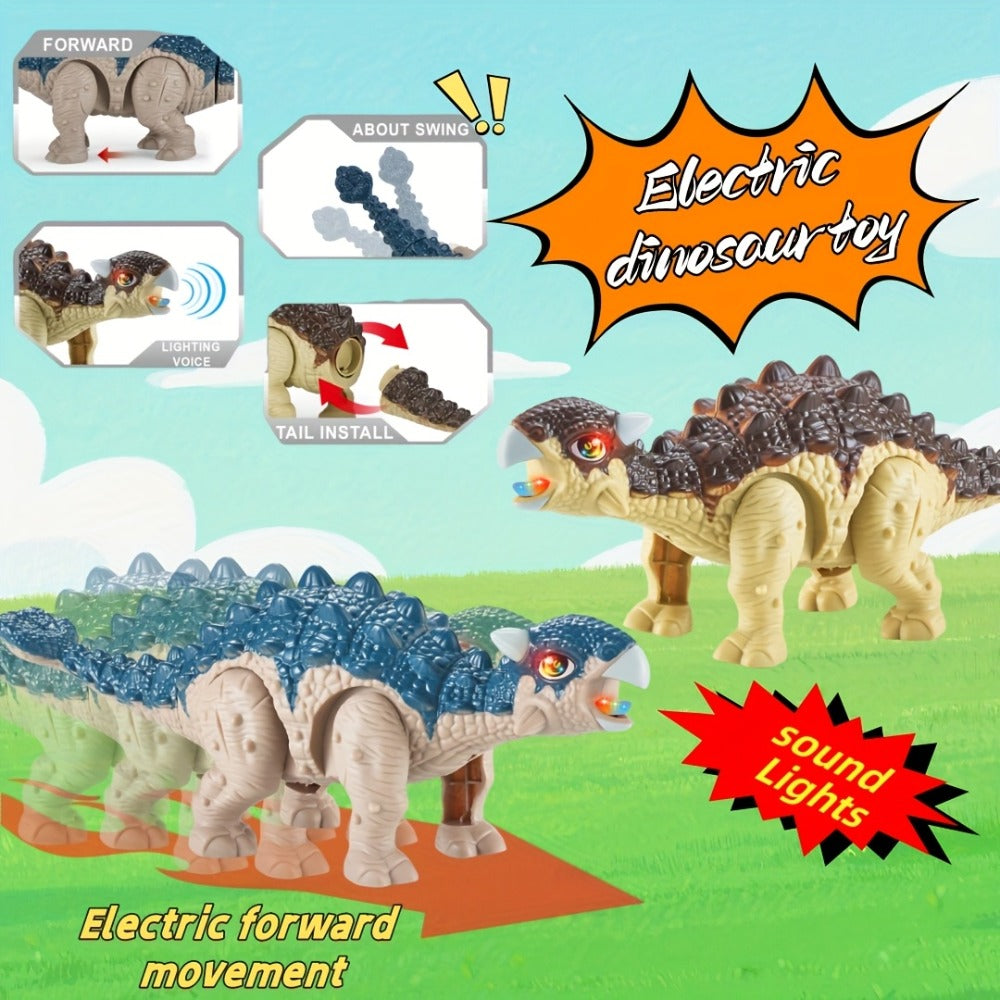 Walking Dinosaur Toy with Sound & Light, Realistic Triceratops & Dragon Dinosaur Figures for Kids