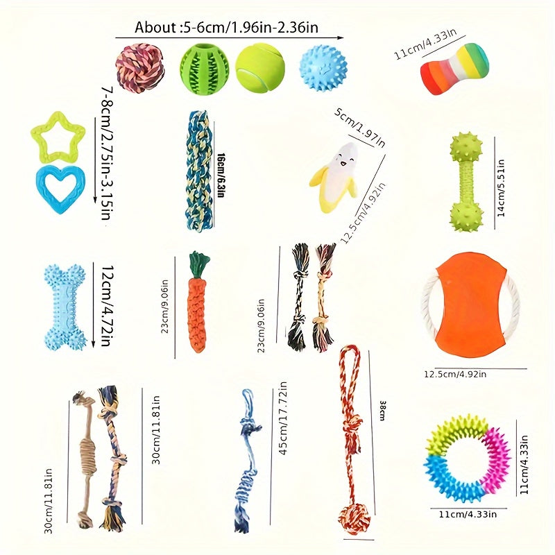 Dog Chew Toys, 6 or 12-Piece Interactive Assorted Set with Rope Knots, Squeaker Balls and Chew Toys for All Breeds