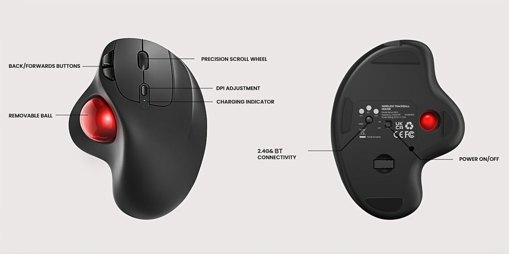 Wireless Trackball Mouse Rechargeable Thumb Control 3 Device Connection 2.4G USB Receiver for an Everyday Personal Care Routine