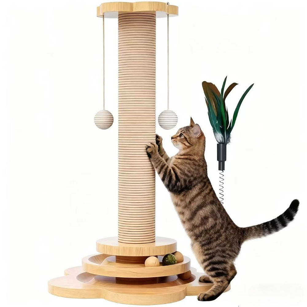 Sisal Cat Scratching Post with Hanging Ball & Turntable Interactive Toy 18.1 Inch – Sturdy Non-Slip Base Suction Cup Bottom for Kittens