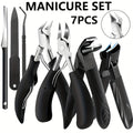 Seven-Piece Toenail Tool Set with Four Black-Handle Clippers, File and Two Slim Detail Tools
