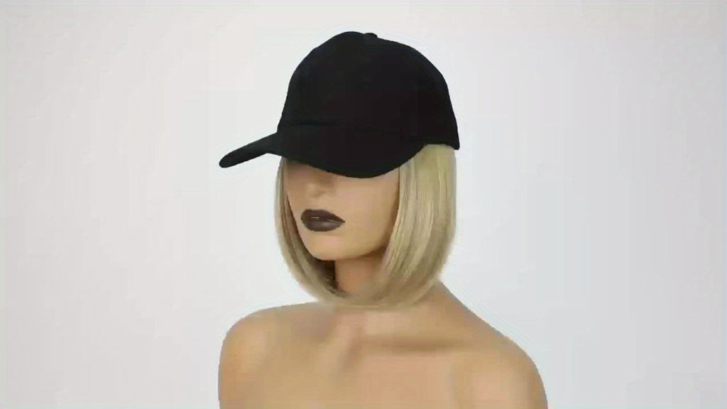 Baseball Cap Wig Women 2-in-1 Short Bob 12 Inch Glueless Synthetic Straight Breathable Adjustable Heat Resistant Natural Look Easy Wear 4