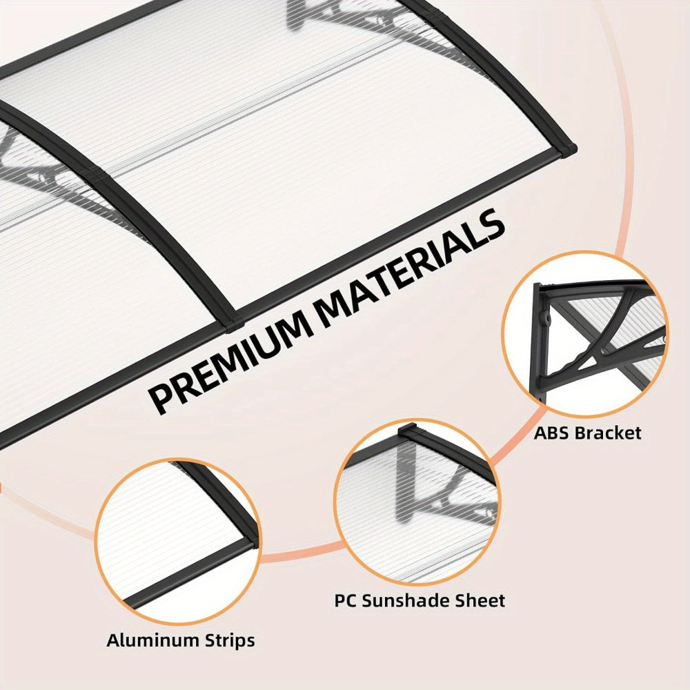 Window Awning Door Canopy Polycarbonate Overhang, UPF 50+ UV & Rain Protection, Leak-Proof Hollow Sheet