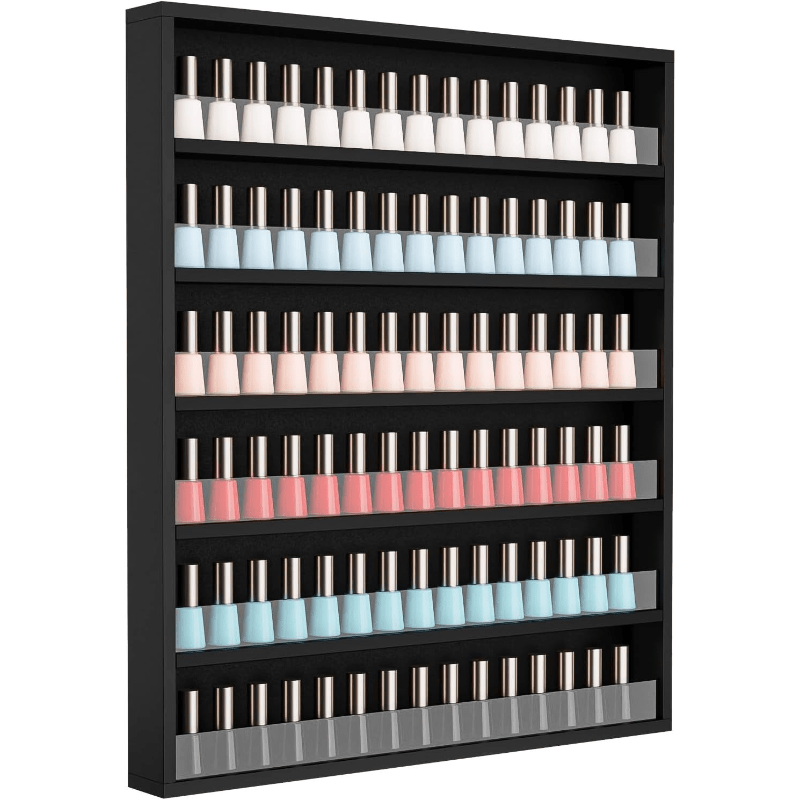 Wall Mount Nail Polish Rack Organizer 6 or 10 Tier with Acrylic Baffle Salon Display Shelf for Gel Polish