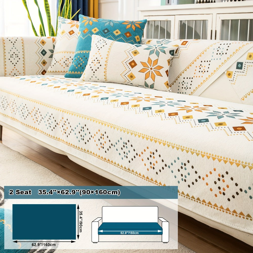 Sofa Cover Bohemian Geometric Panels for 1 to 4 Seats, Armrest or Backrest in Five Color Options