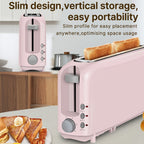 2-Slice Toaster Slim Ultra-Thin Design, 6 Browning Settings, 10" Long Slot, Reheat & Defrost Functions