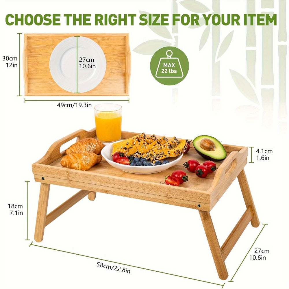 Bamboo Breakfast Tray with Folding Legs & Handles 2 Pack, Extra Wide Foldable Bed Tray Table for Eating