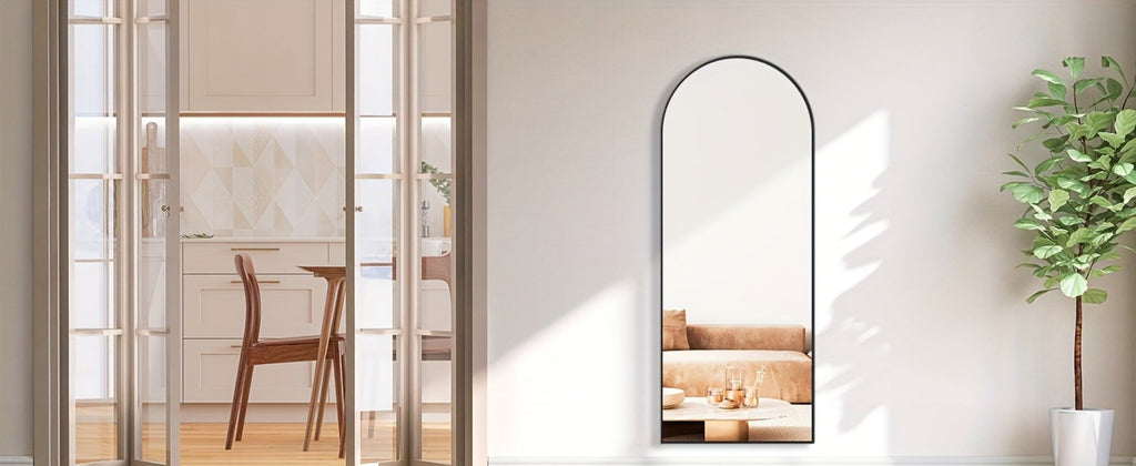 Full Length Mirror Floor Standing, Arched & Rect Body Mirror with Stand, Hanging or Leaning Wall Mirror, Aluminum Alloy Thin Frame