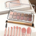 Eyeshadow Palette 12-Shade Neutral Pink and Brown Compact with Clear Lid and Brush Accessory