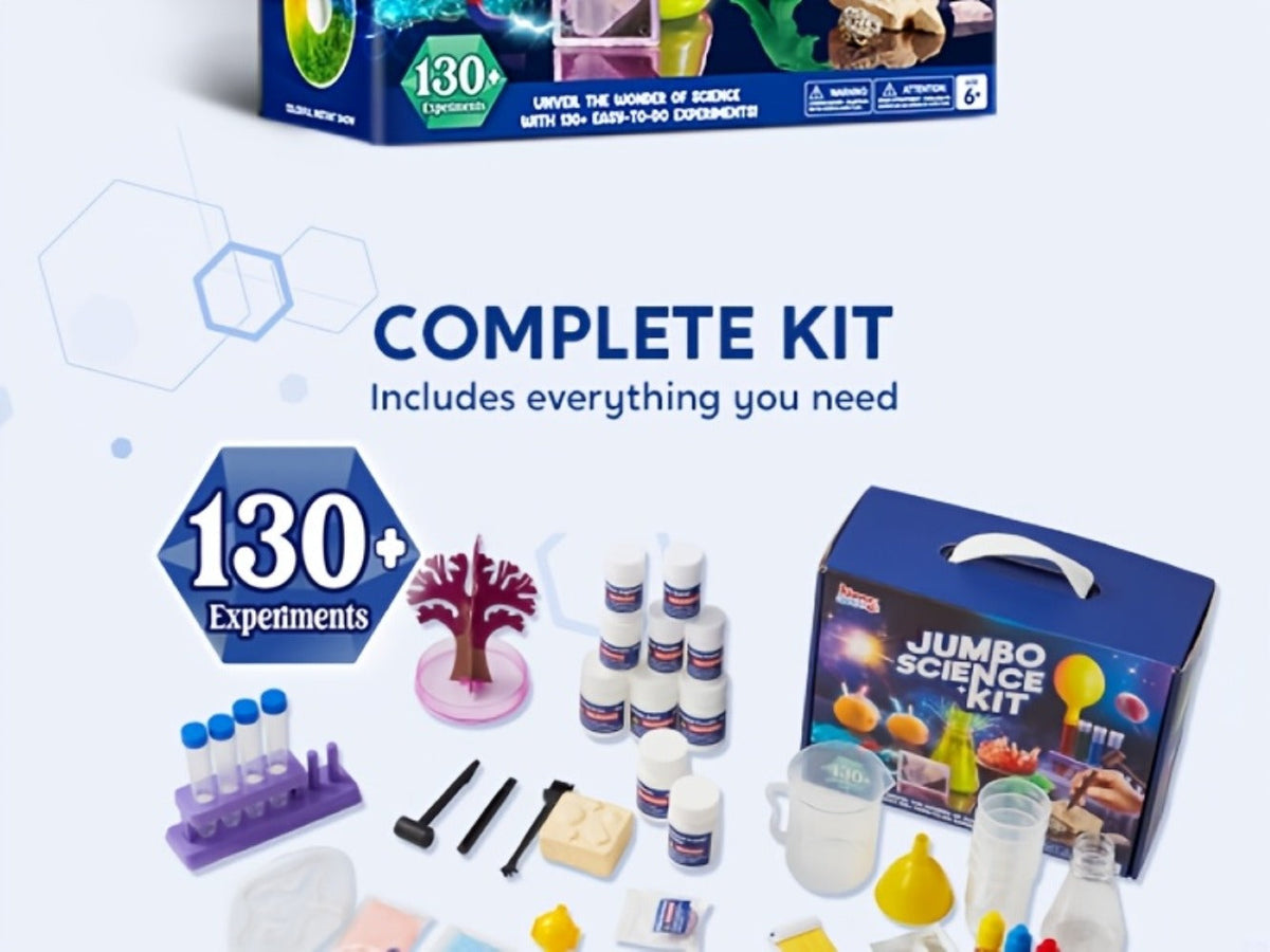 Jumbo Science Kit for Kids 130+ Experiments, STEM Chemistry Set with Crystal Growing Glowing Bulb Fossil Dig Soap Making