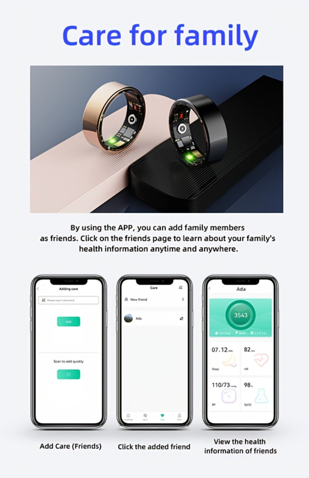 Smart Ring Health & Fitness Tracker Titanium – IP68 Waterproof, Sleep Heart Rate Step Calorie Stress Monitor, BLE 5.3 Magnetic Charging